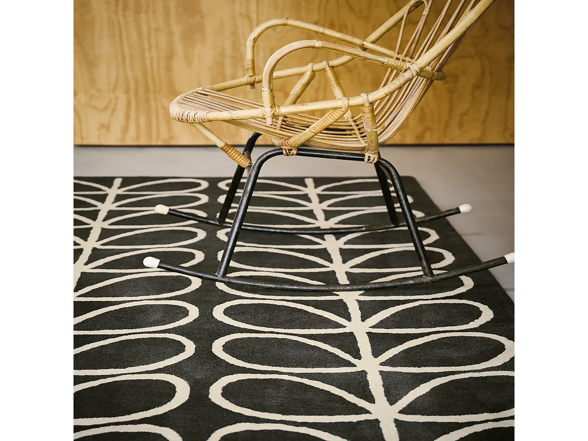 tapis salon 200x280 fait à la main en laine noir et crème motif seventies