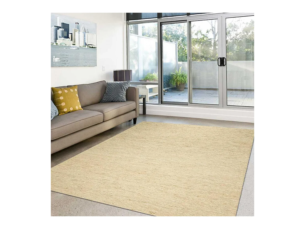 Tapis kilim 140x200 rectangle fait main en chanvre ivoire motif uni LOOK 601