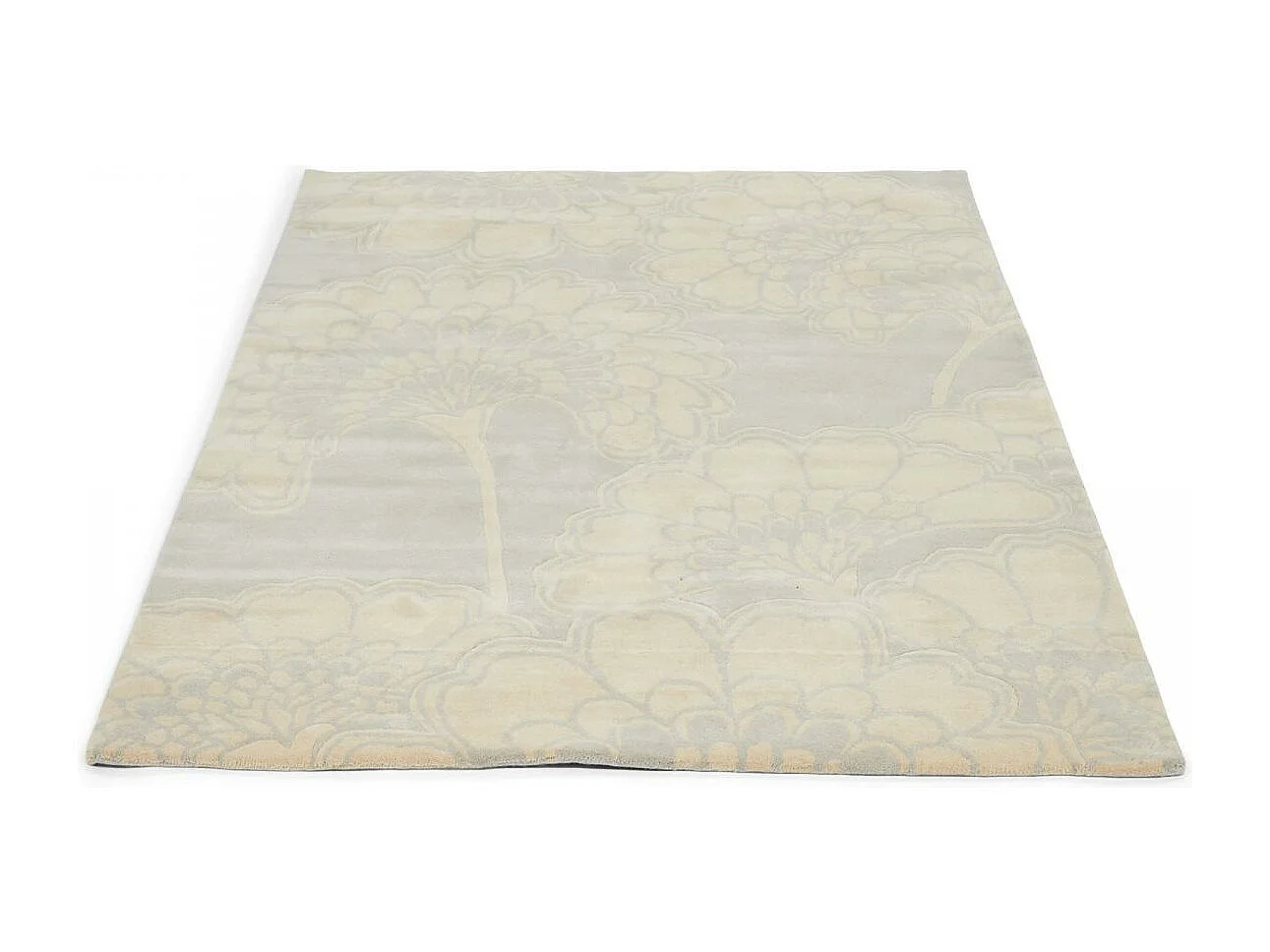 tapis salle à manger 200x280 fait à la main en laine crème motif floral