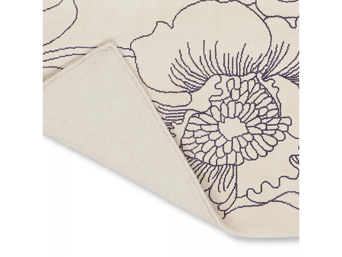 tapis grand salon 250x350 fait à la main en coton crème rectangle motif floral