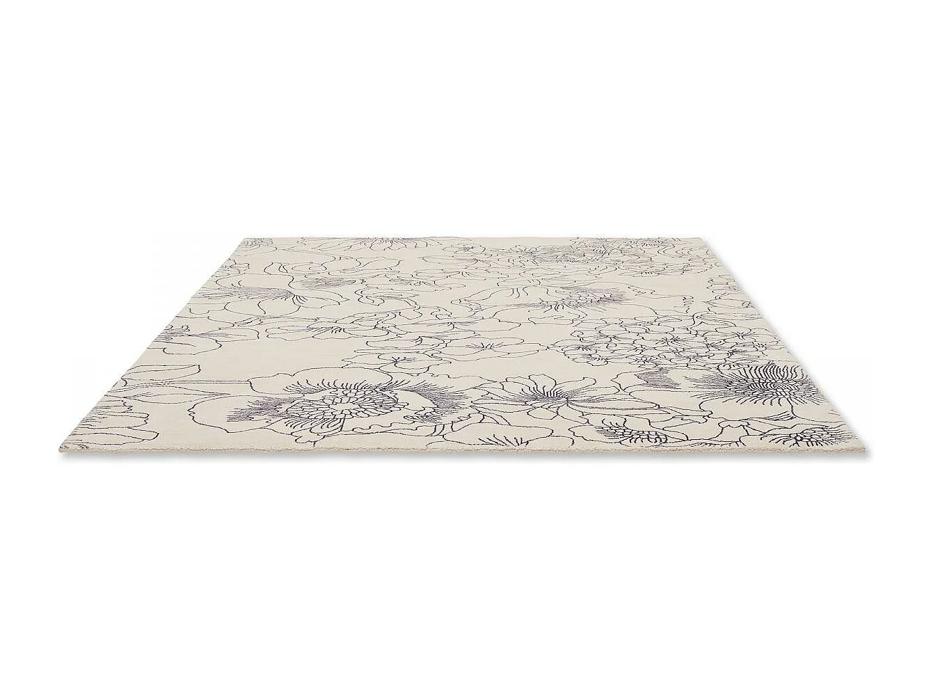 tapis grand salon 250x350 fait à la main en coton crème rectangle motif floral