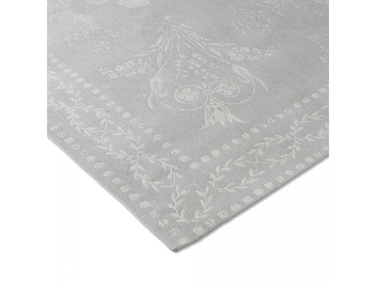 tapis chambre 140x200 fait main en coton gris et blanc rectangle motif floral