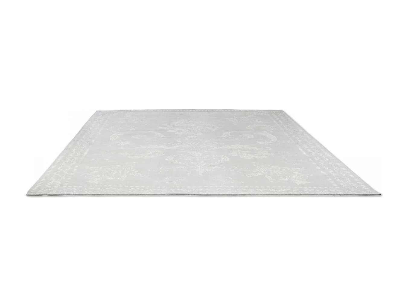 tapis chambre 140x200 fait main en coton gris et blanc rectangle motif floral