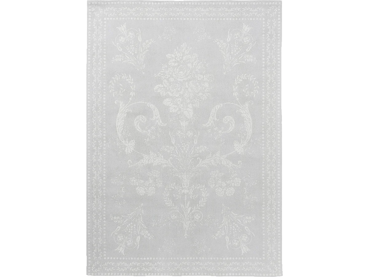 tapis chambre 140x200 fait main en coton gris et blanc rectangle motif floral