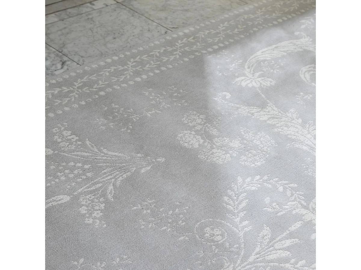 tapis chambre 140x200 fait main en coton gris et blanc rectangle motif floral