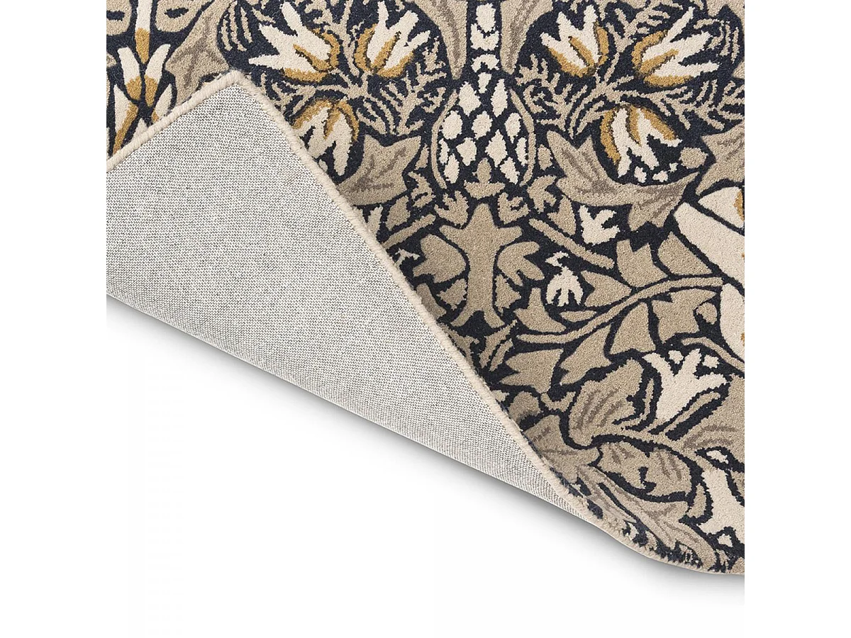 tapis entrée 140x200 fait à la main en laine indigo et beige motif floral