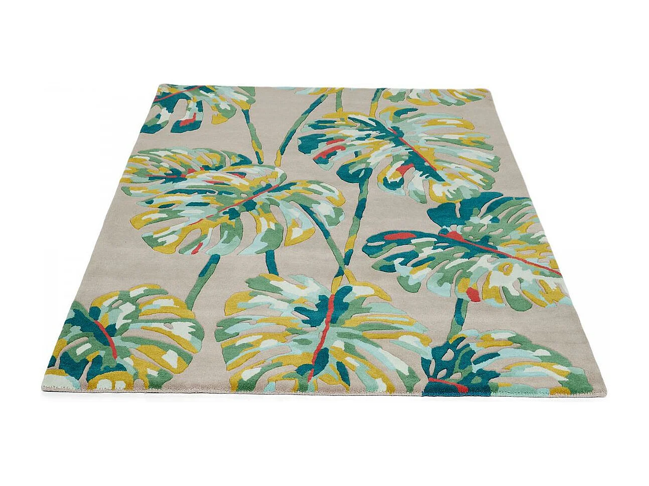 tapis chambre 200x280 fait à la main en laine gris et vert motif floral