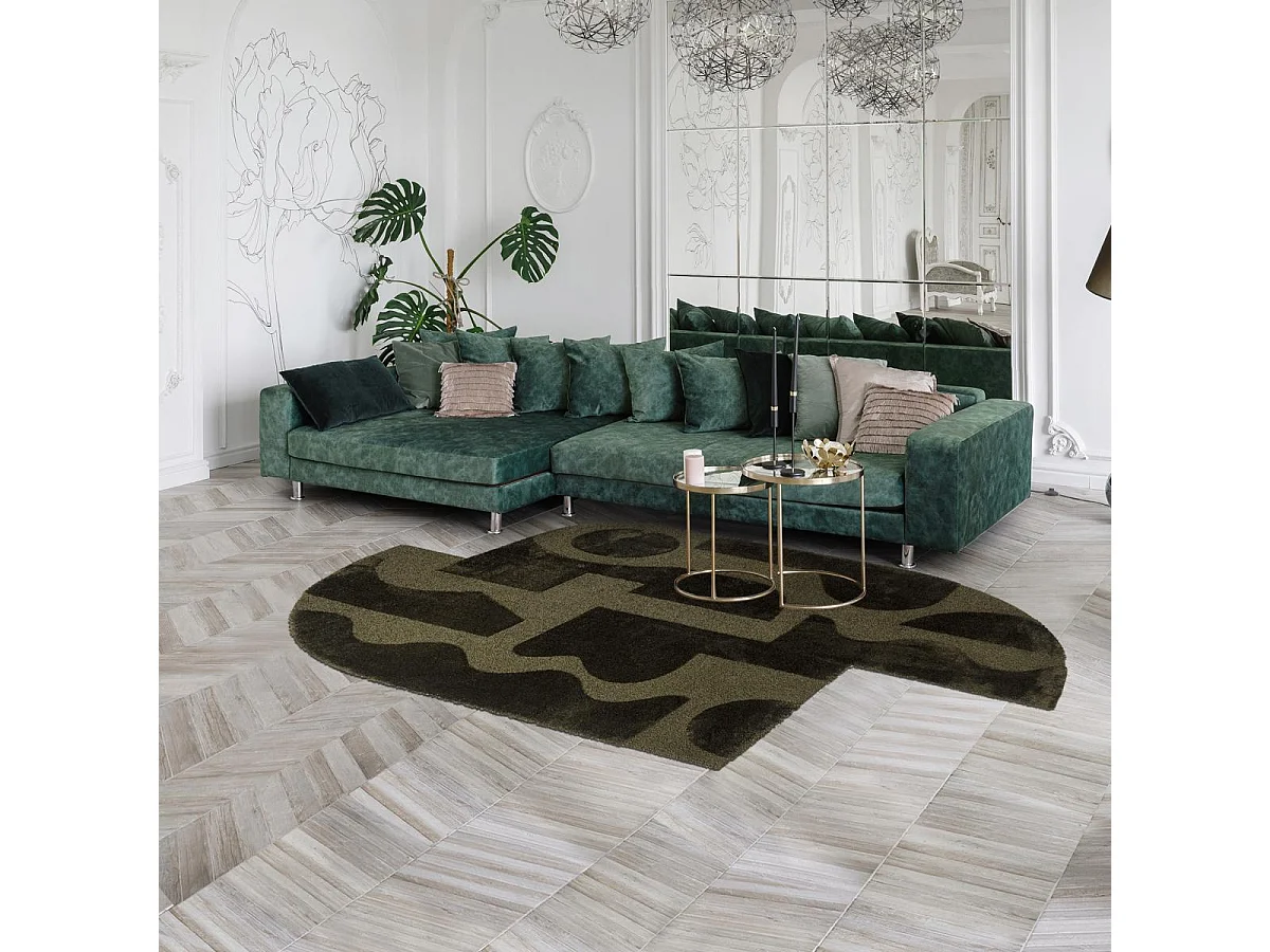 tapis salle de jeux 200x350 tufté en laine vert motif géométrique