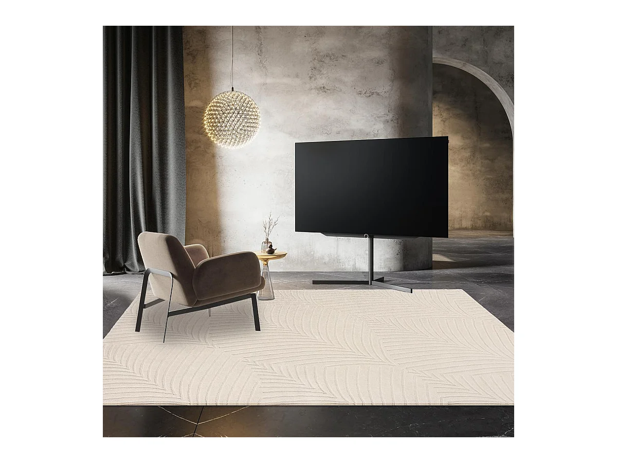 tapis salle de réception 200x280 fait à la main en laine crème motif faux uni
