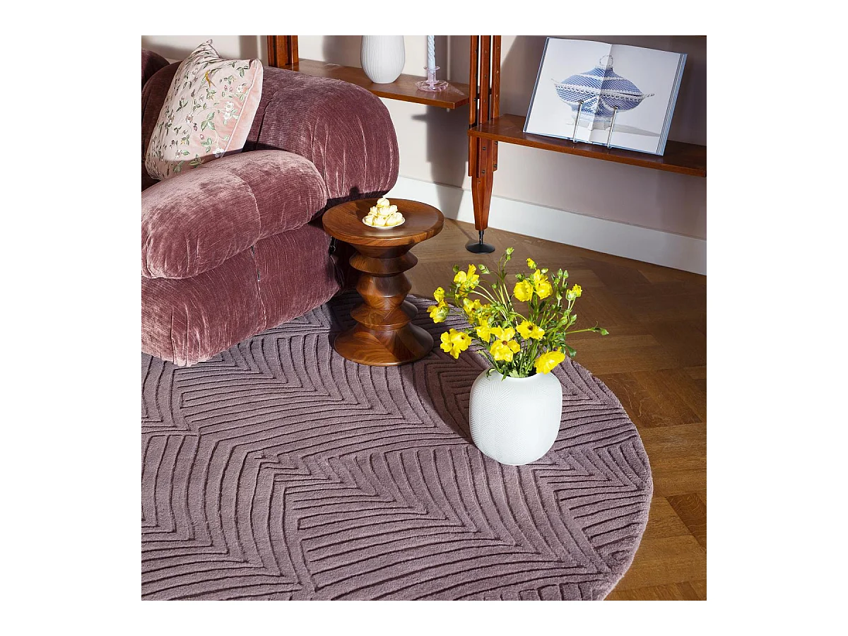 Tapis rond Ø200cm fait à la main en laine motif faux uni pour salle de jeux