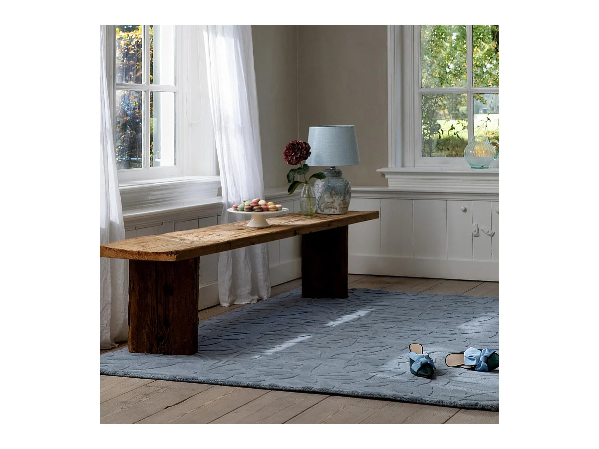 tapis grand salon 250x350 fait main en laine bleu rectangle motif floral CLEAVERS