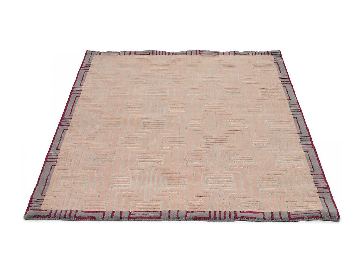 tapis entrée 140x200 fait à la main en laine rose rectangle motif géométrique