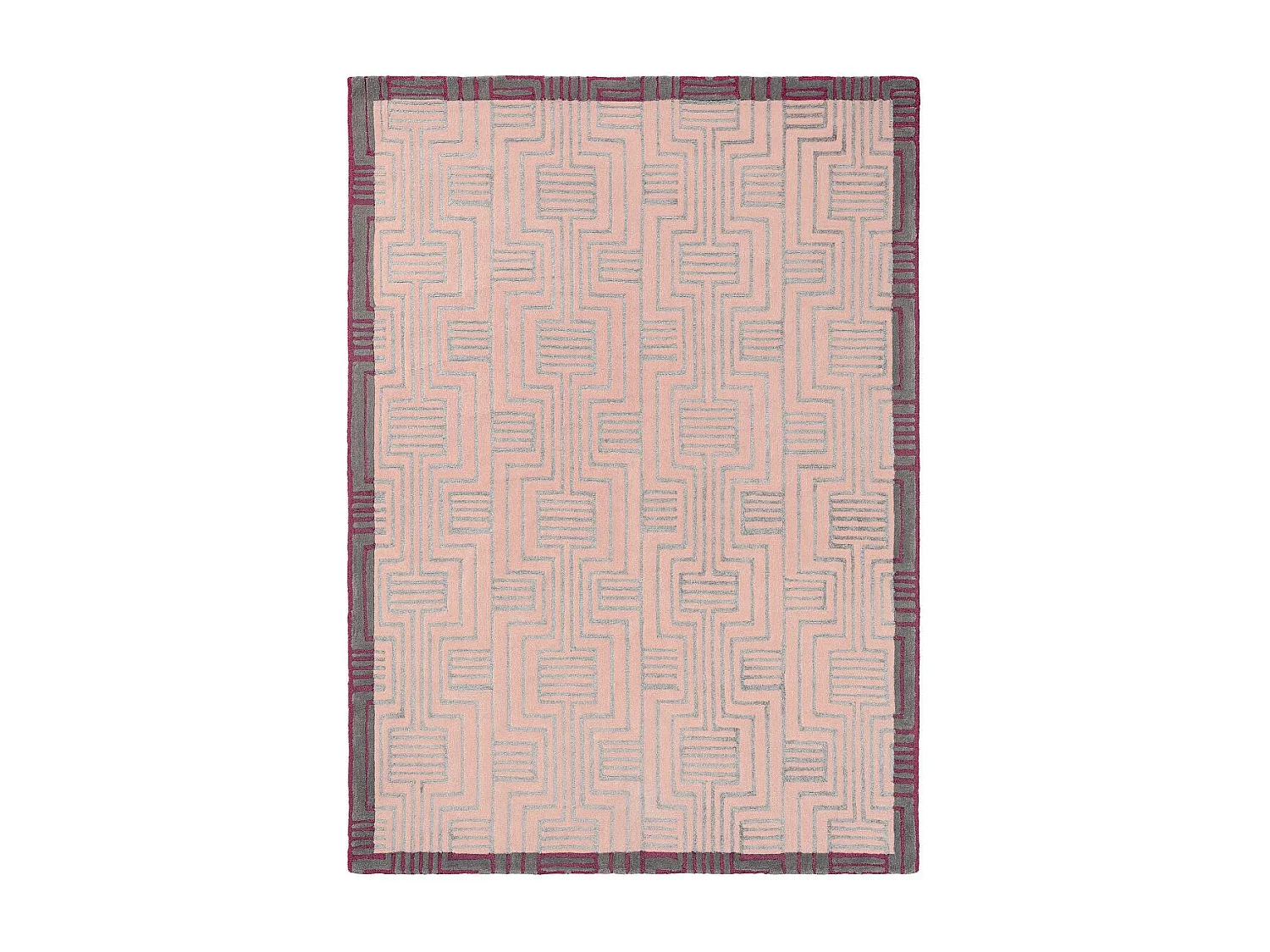 tapis entrée 140x200 fait à la main en laine rose rectangle motif géométrique