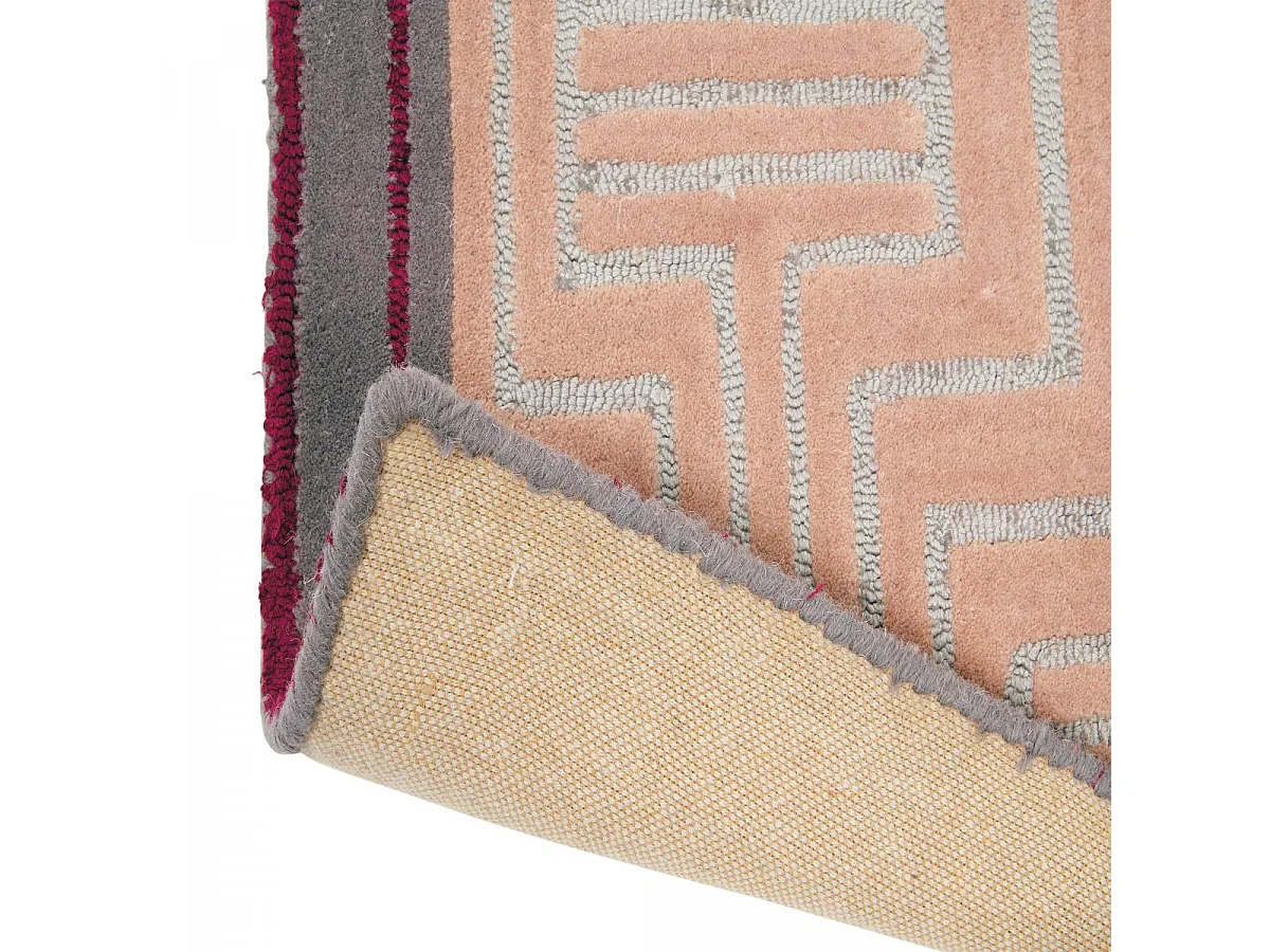 tapis entrée 140x200 fait à la main en laine rose rectangle motif géométrique