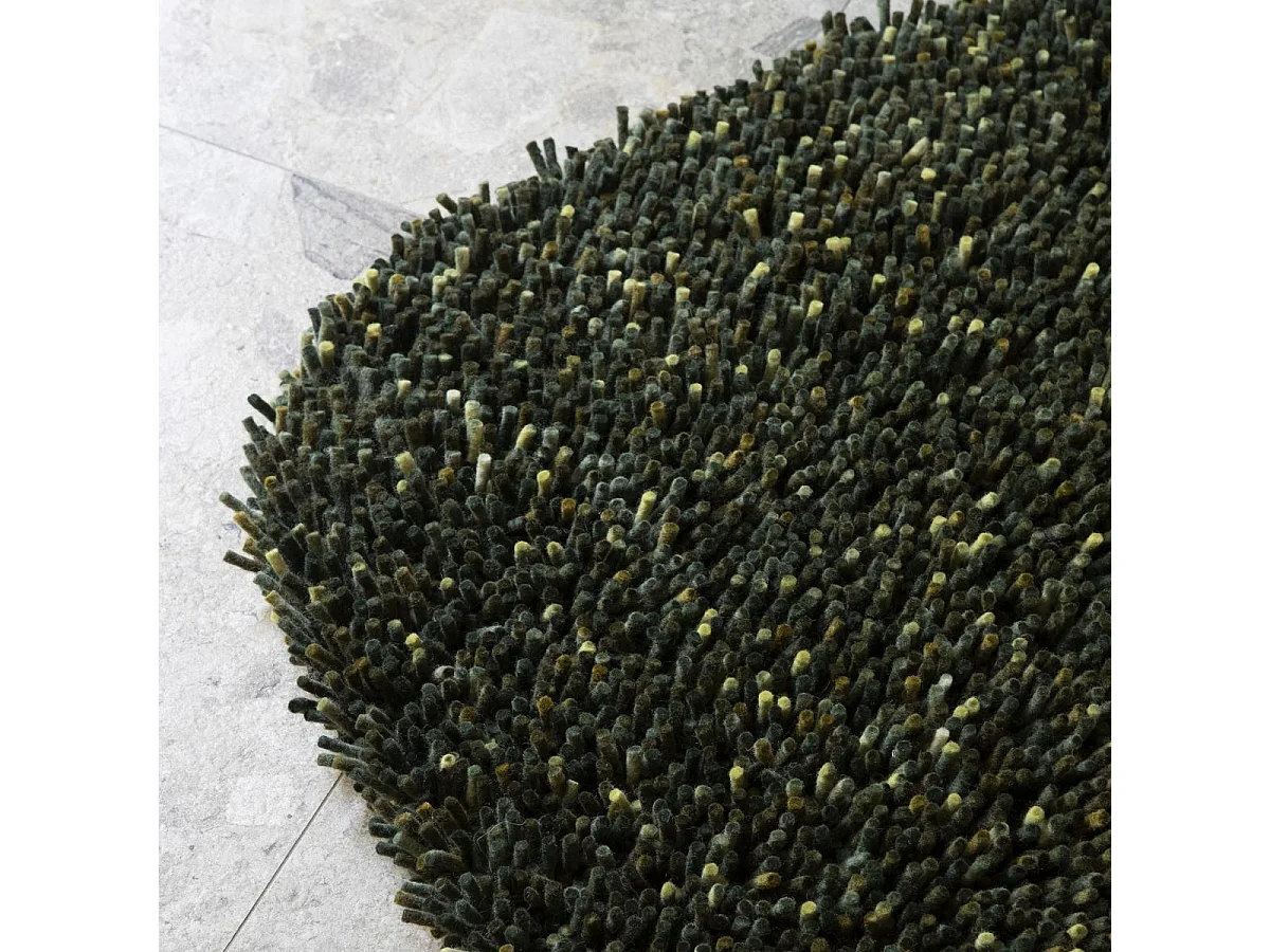 Tapis shaggy 200x300 rectangle tissé vert en laine motif faux uni ROCKS