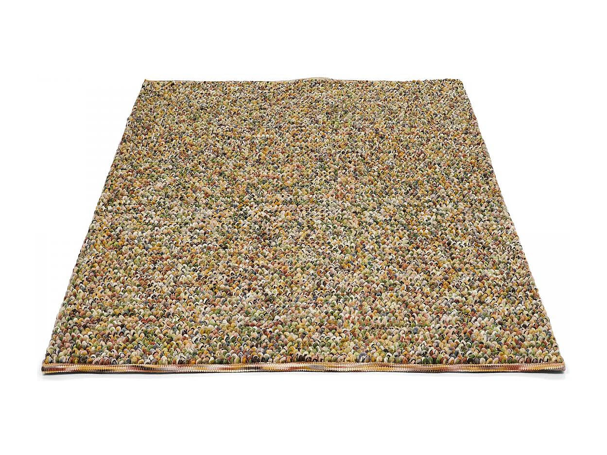 tapis entrée 140x200 tissé en laine vert et beige rectangle motif faux uni