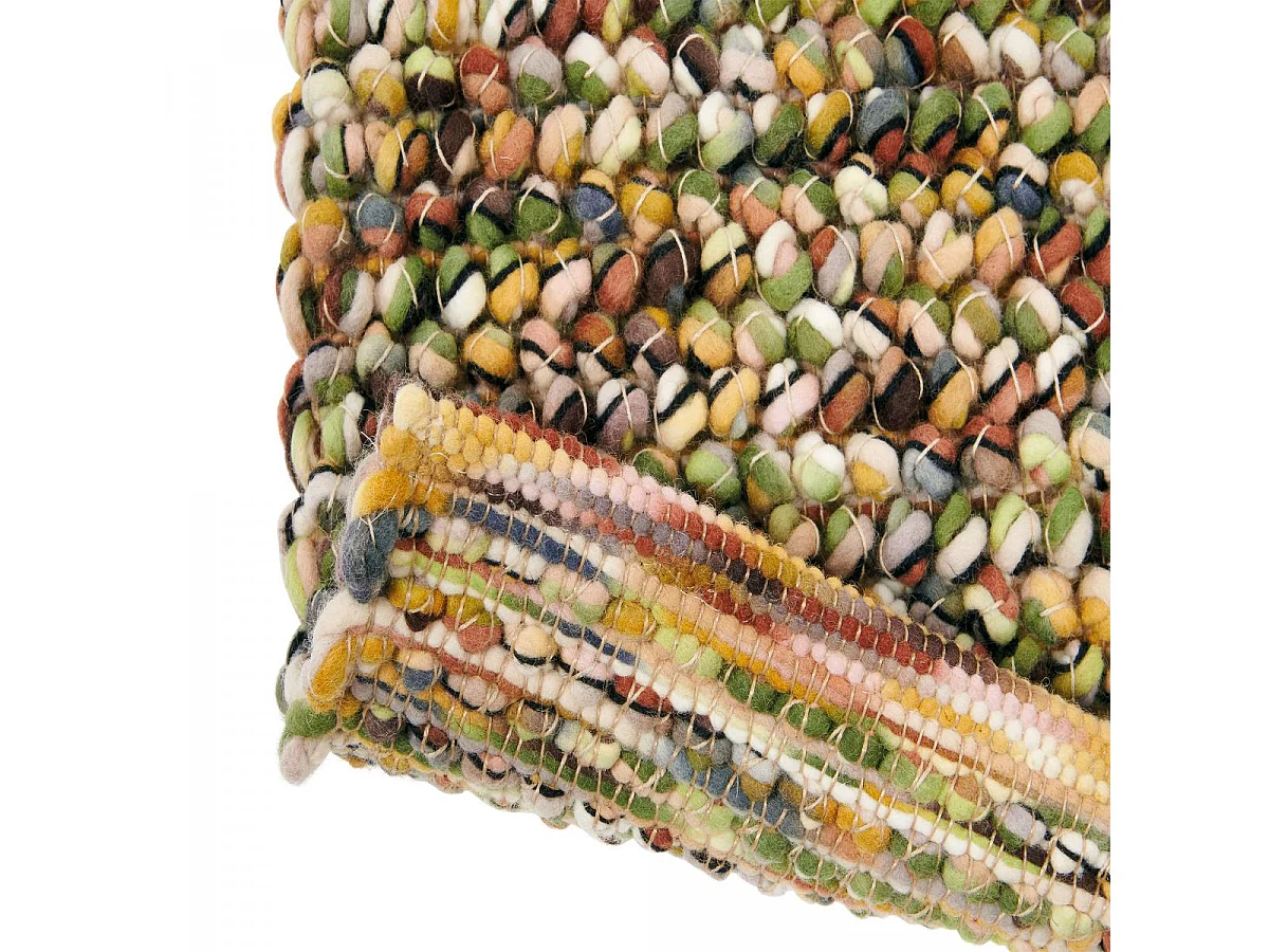 tapis entrée 140x200 tissé en laine vert et beige rectangle motif faux uni