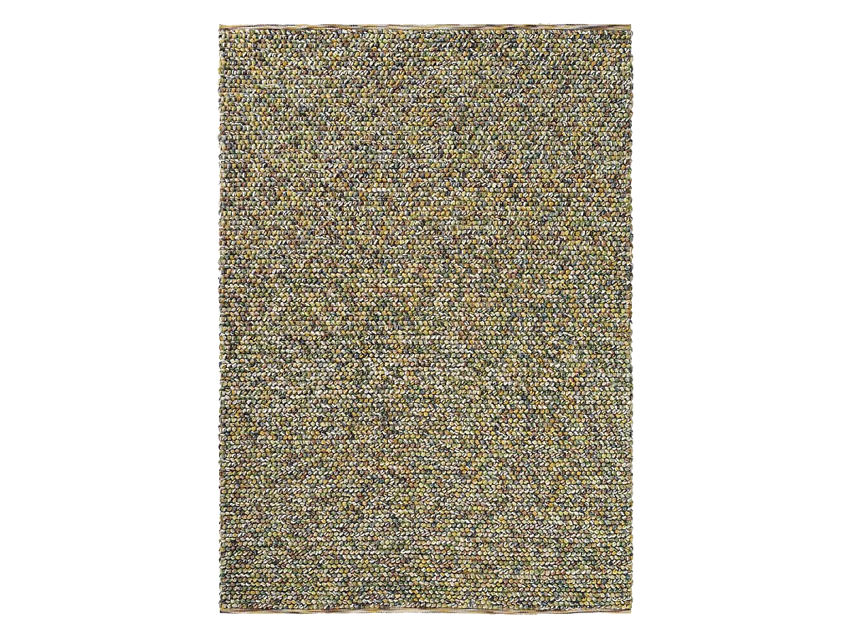 tapis entrée 140x200 tissé en laine vert et beige rectangle motif faux uni