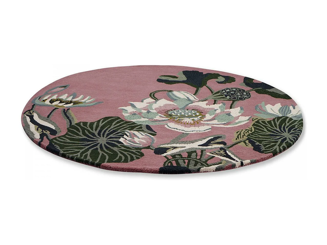 Tapis rond Ø200cm fait à la main en laine motif floral pour chambre WATERLILY