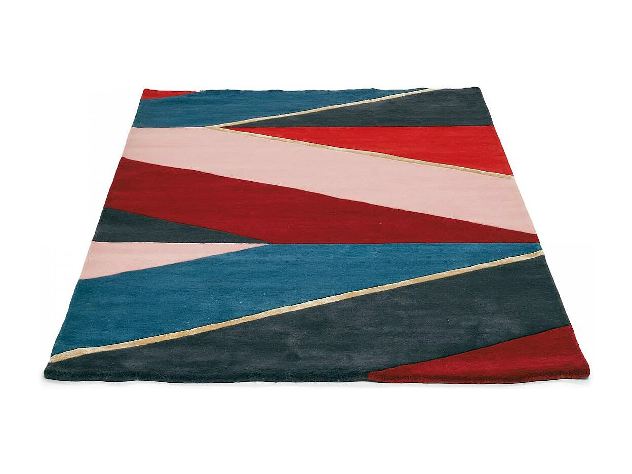 tapis salle à manger 250x350 fait à la main en laine rose et rouge