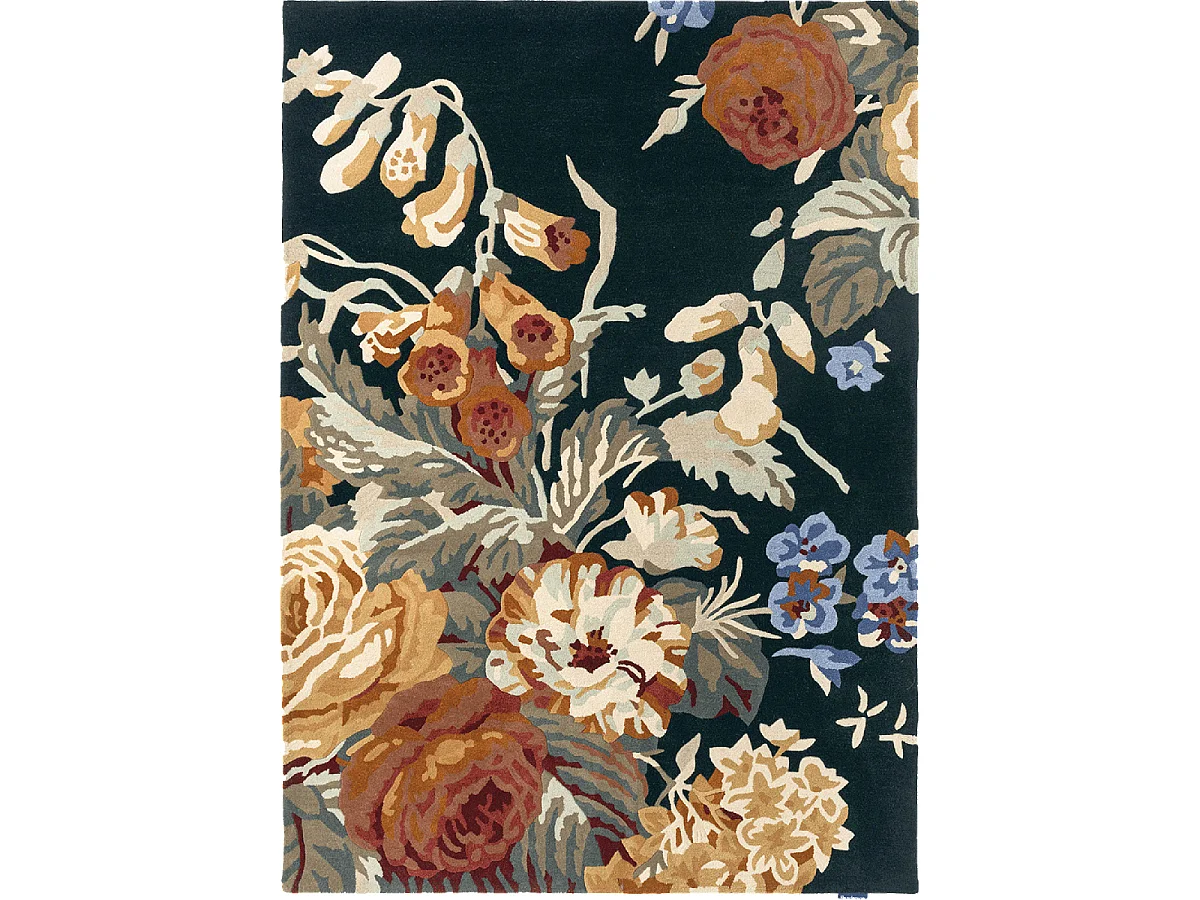 tapis chambre 170x240 fait à la main en laine bleu marine et orange