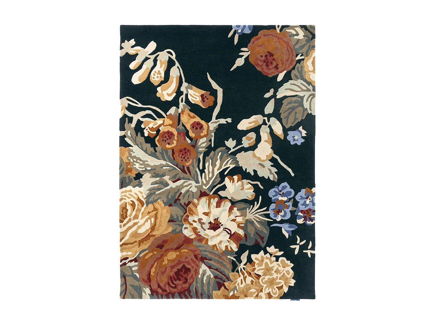 tappeto per camera da letto 170x240 realizzato a mano in lana blu navy e arancione