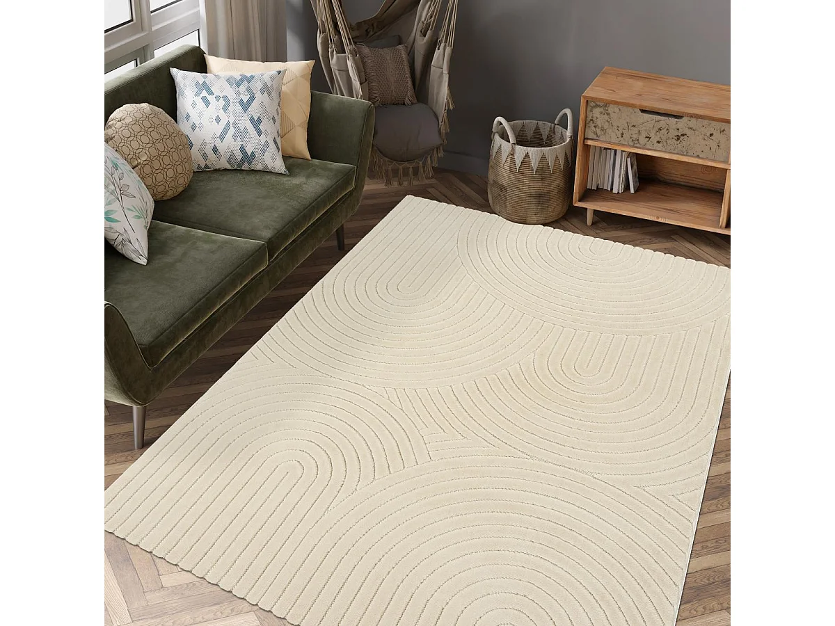 Grand tapis intérieur extérieur 240x340 en relief LYN14 ARC6EL Beige ton sur ton