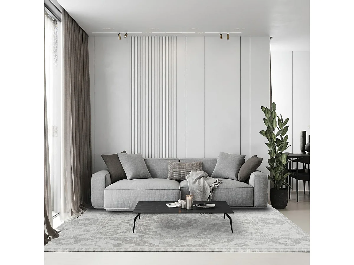 tapis chambre 140x200 fait main en coton gris acier rectangle motif floral NEWBOR