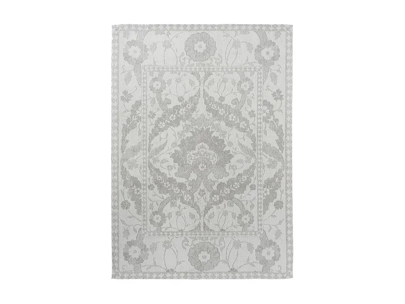tapis chambre 140x200 fait main en coton gris acier rectangle motif floral NEWBOR