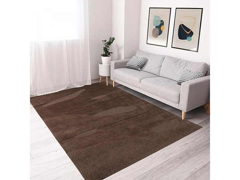 tapis open space 200x280 fait à la main en laine marron rectangle motif faux uni