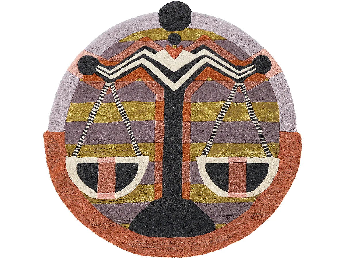 tapis entrée 100x100 fait à la main en laine multicolore motif fresque