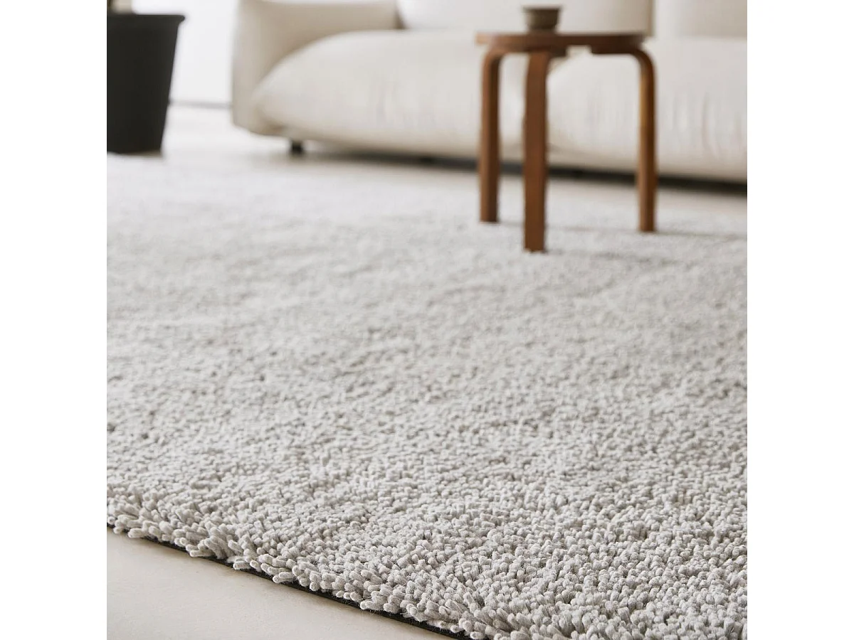 Tapis longs poils shaggy 170x240 rectangle tissé gris en laine motif faux uni