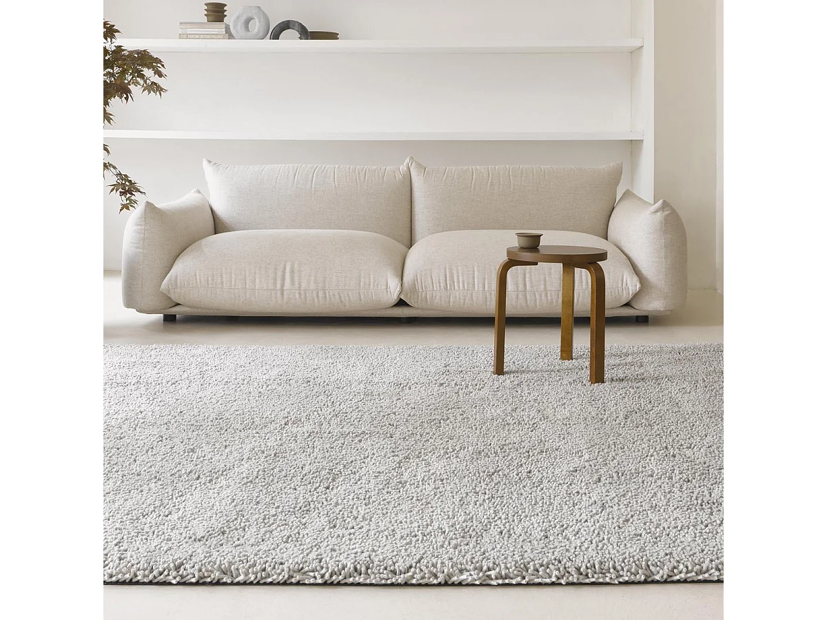 Tapis longs poils shaggy 170x240 rectangle tissé gris en laine motif faux uni