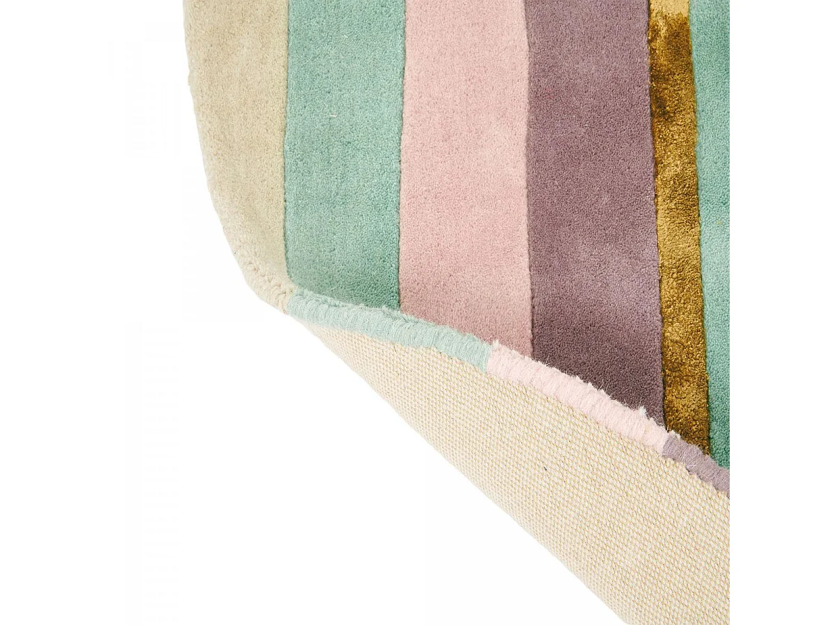 Tapis rond Ø150cm fait à la main en laine motif géométrique pour chambre