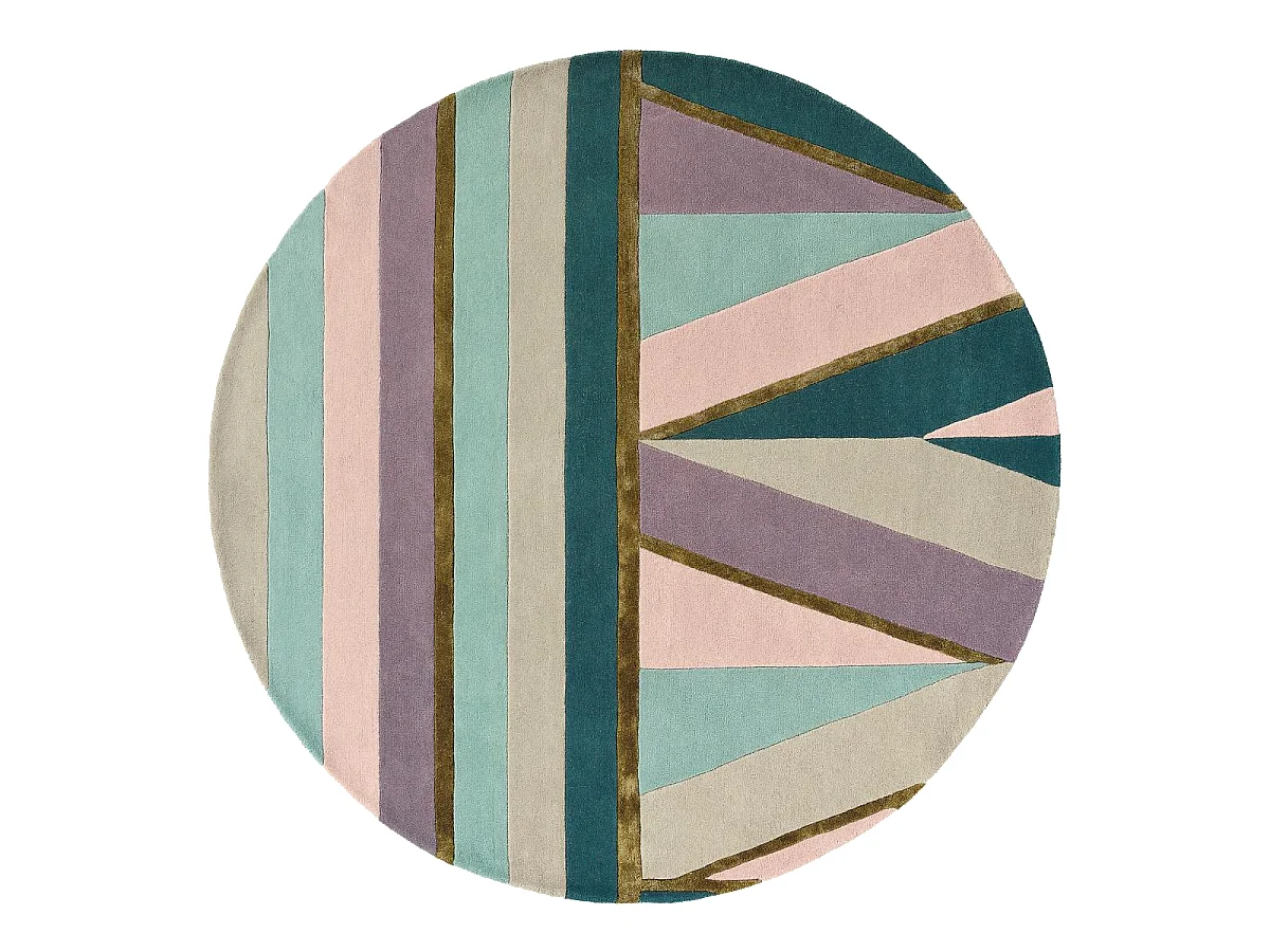 Tapis rond Ø150cm fait à la main en laine motif géométrique pour chambre