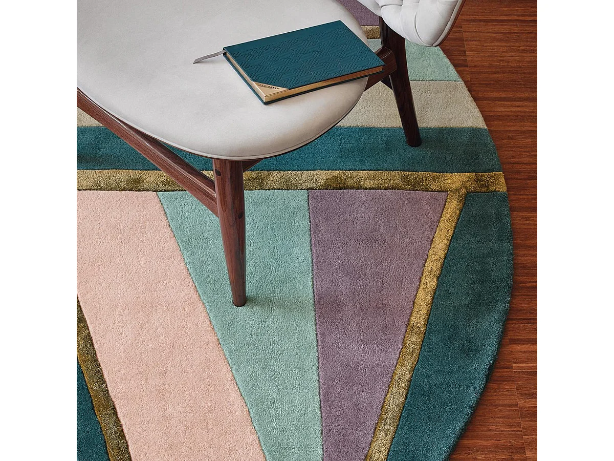 Tapis rond Ø150cm fait à la main en laine motif géométrique pour chambre