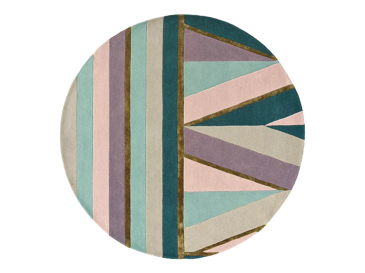 Tapis rond Ø150cm fait à la main en laine motif géométrique pour chambre