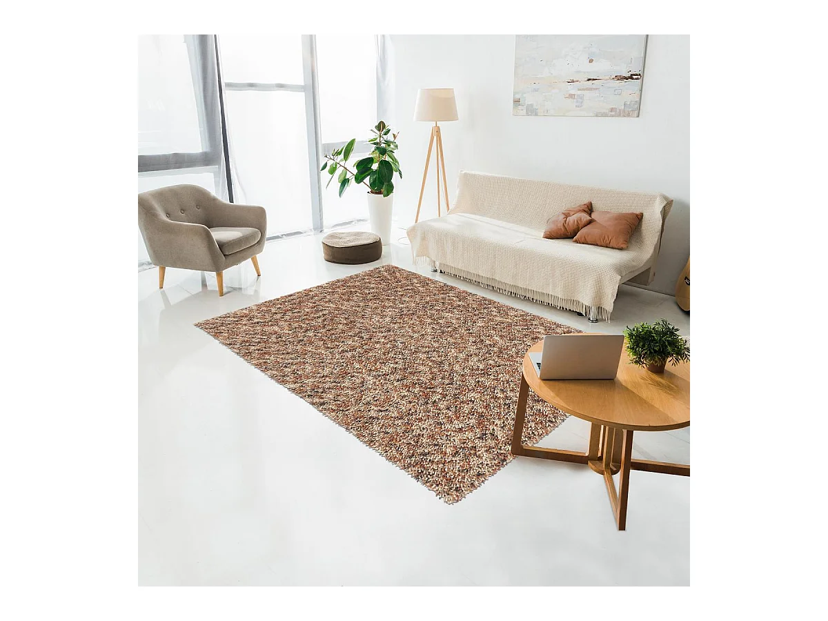 Tapis shaggy 140x200 rectangle tissé crème en laine motif faux uni DOTS
