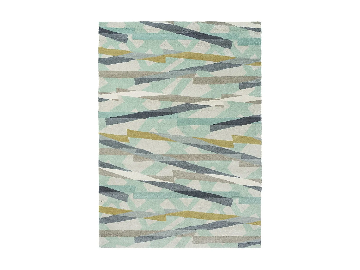 tapis entrée 140x200 fait à la main en laine gris et vert motif géométrique