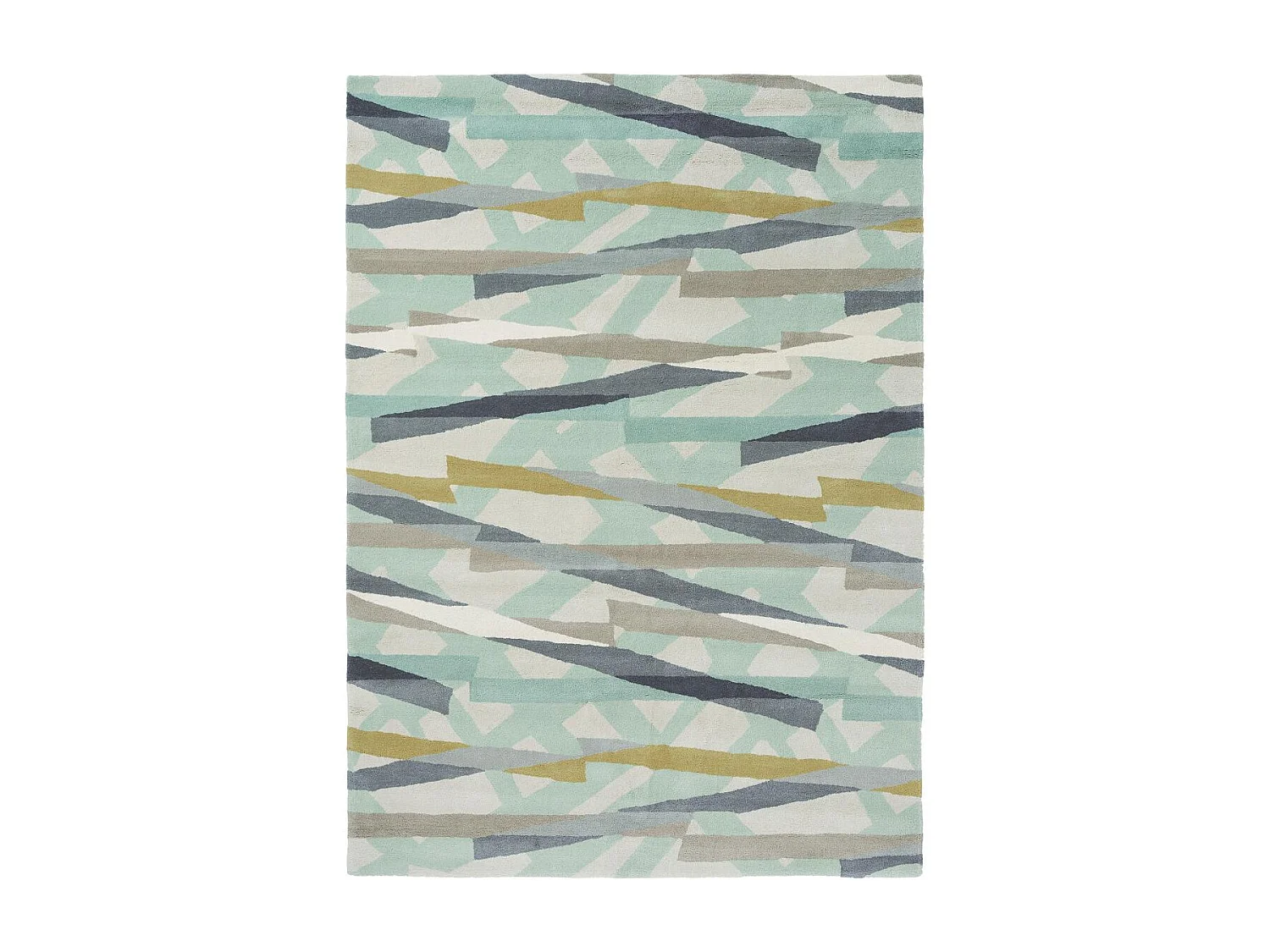 tappeto da ingresso 140x200 realizzato a mano in lana grigia e verde fantasia geometrica