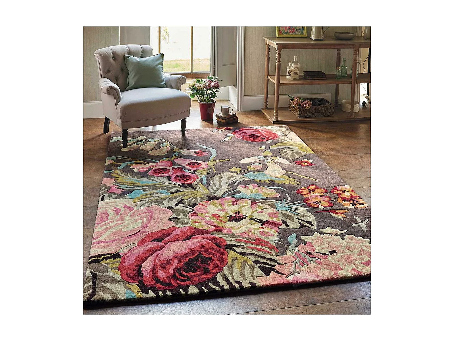 Tappeto per soggiorno e camera da letto realizzato a mano in lana con motivo floreale PARKI