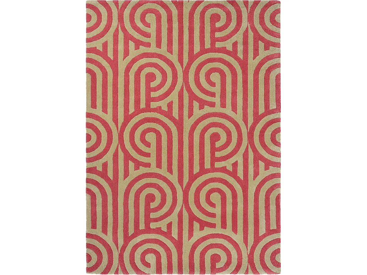 tapis chambre 170x240 fait à la main en laine rouge rectangle motif seventies