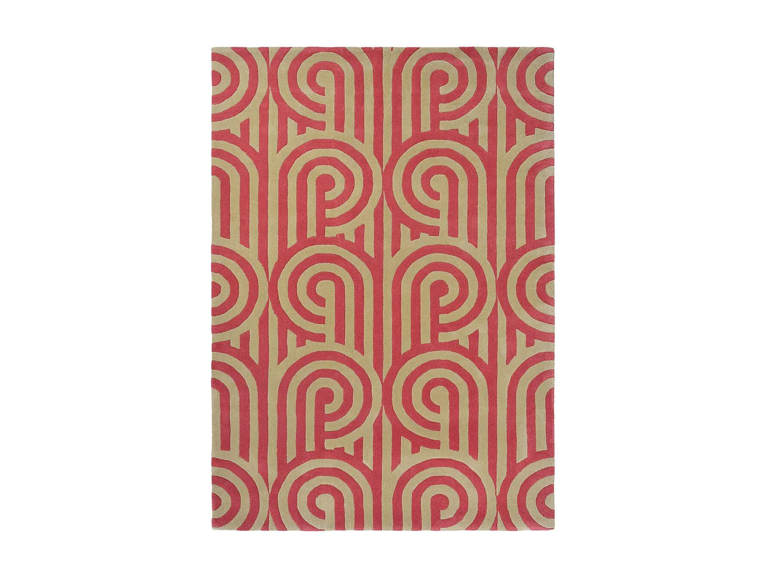 tapis chambre 170x240 fait à la main en laine rouge rectangle motif seventies