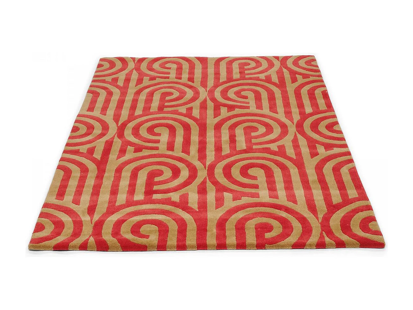 tapis chambre 170x240 fait à la main en laine rouge rectangle motif seventies