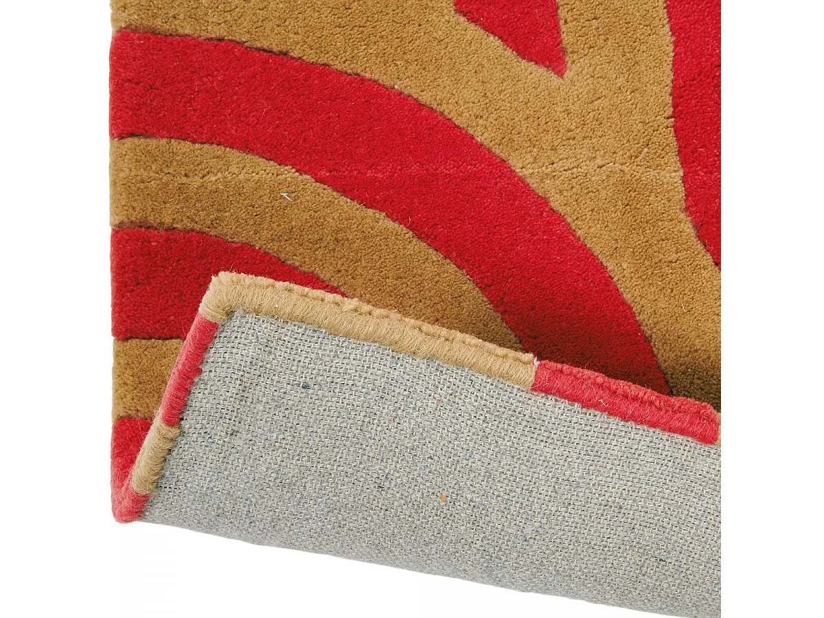 tapis chambre 170x240 fait à la main en laine rouge rectangle motif seventies