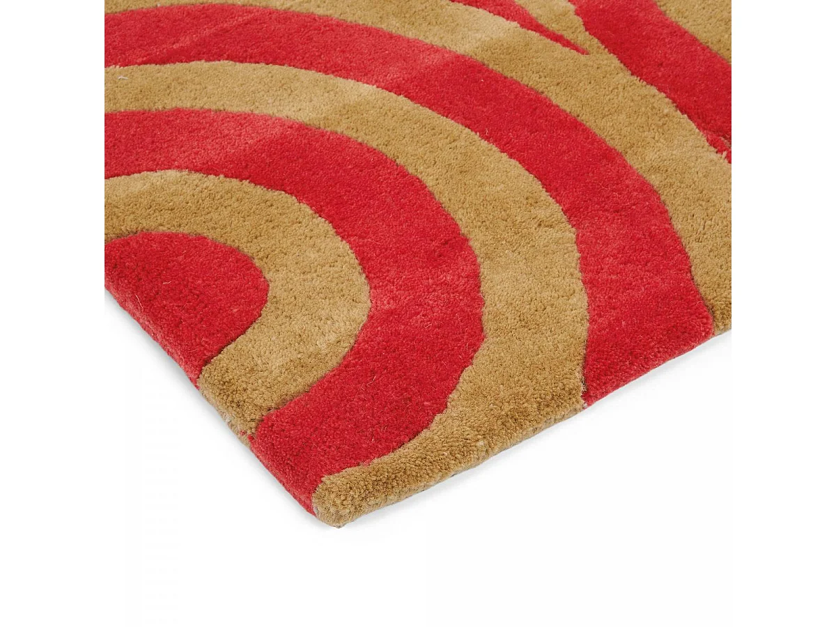 tapis chambre 170x240 fait à la main en laine rouge rectangle motif seventies