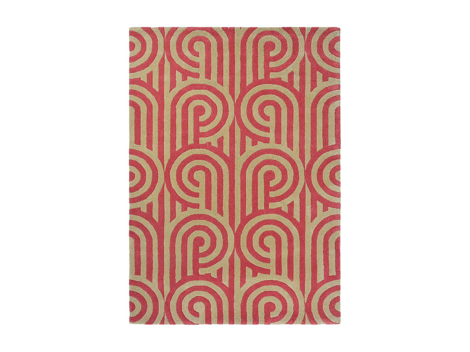 tapis chambre 170x240 fait à la main en laine rouge rectangle motif seventies