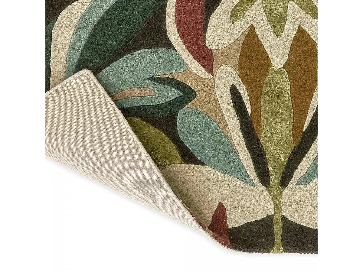 tapis salon 200x280 fait à la main en laine vert et beige rectangle motif floral