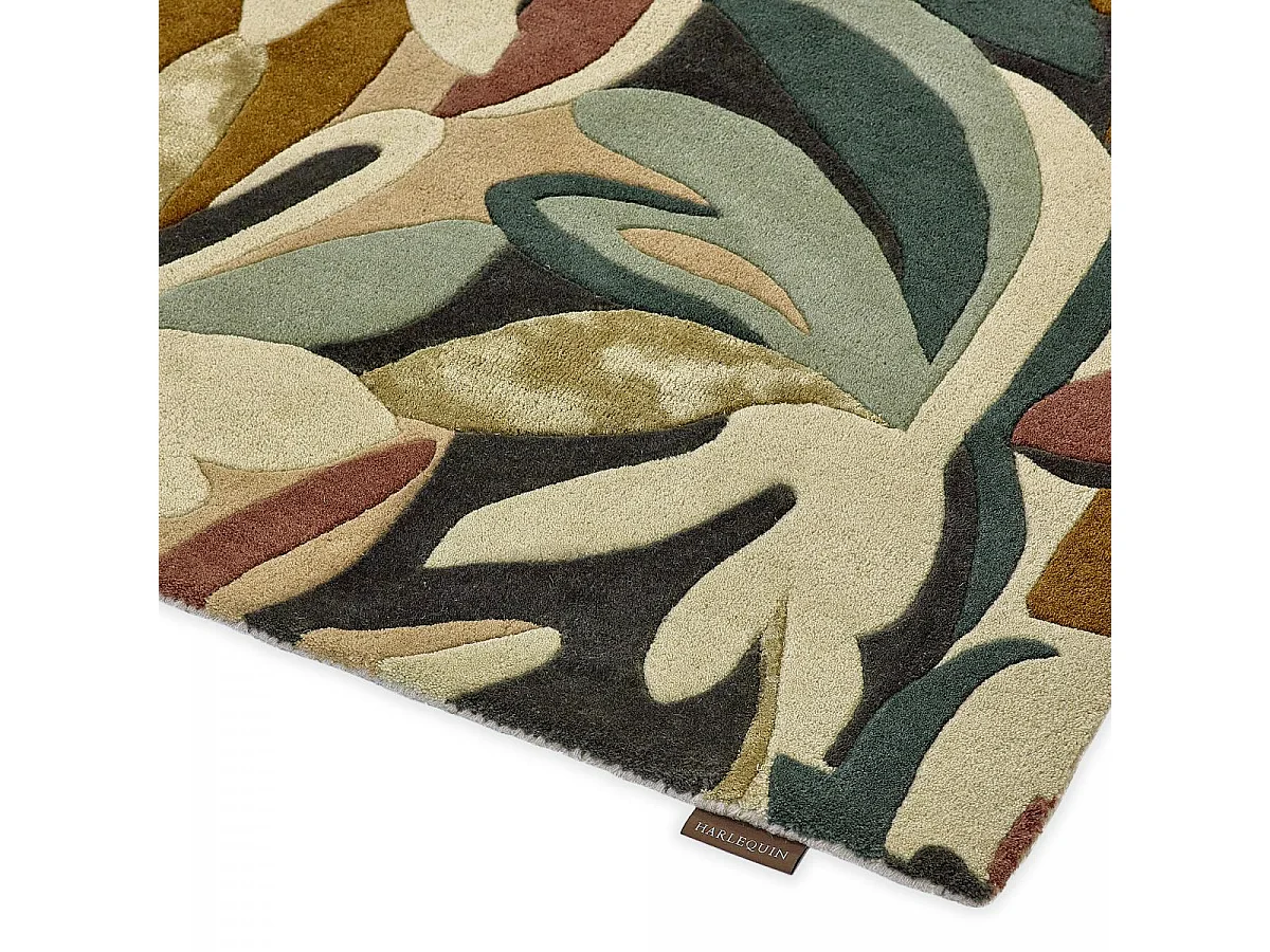 tappeto da soggiorno 200x280 realizzato a mano in lana verde e beige con motivo floreale rettangolare