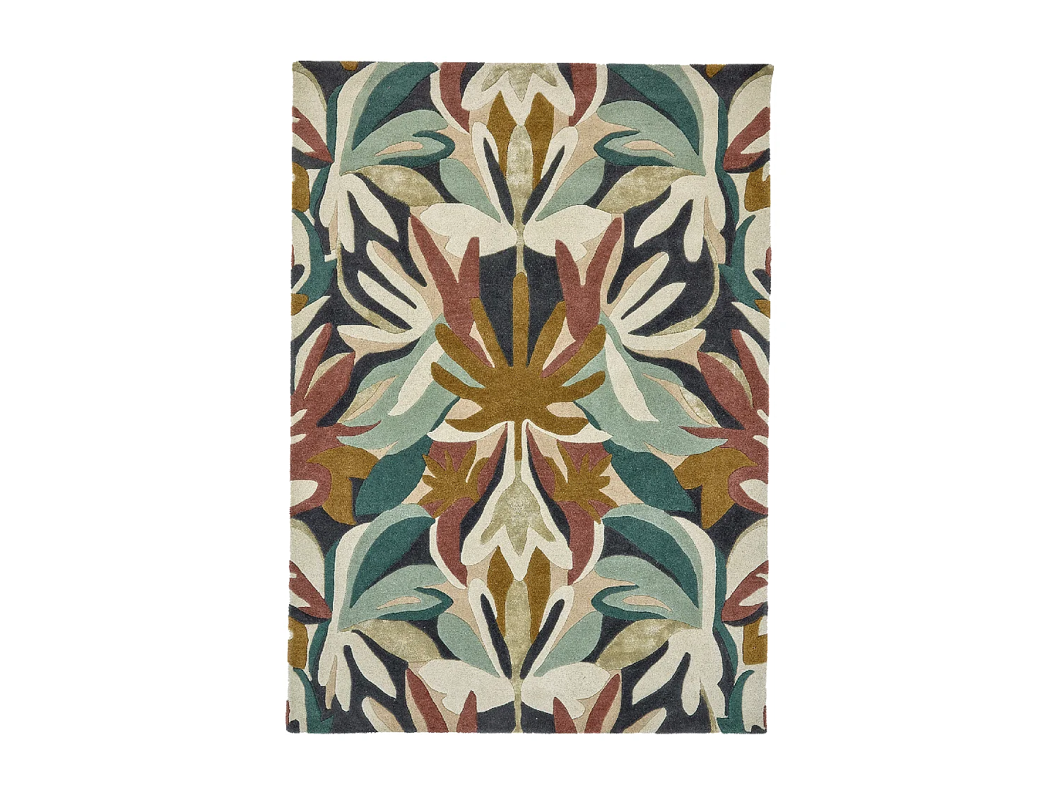 tappeto da soggiorno 200x280 realizzato a mano in lana verde e beige con motivo floreale rettangolare